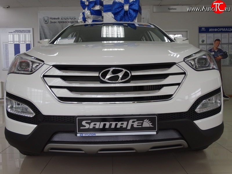 1 539 р. Сетка на бампер Russtal (хром)  Hyundai Santa Fe  DM (2012-2016) дорестайлинг  с доставкой в г. Москва