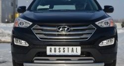 17 999 р. Защита переднего бампера (2 трубыØ63 и 42 мм, нержавейка) SLITKOFF  Hyundai Santa Fe  DM (2012-2016) дорестайлинг  с доставкой в г. Москва. Увеличить фотографию 1