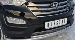 17 999 р. Защита переднего бампера (2 трубыØ76 и 42 мм, нержавейка) SLITKOFF  Hyundai Santa Fe  DM (2012-2016) дорестайлинг  с доставкой в г. Москва. Увеличить фотографию 2