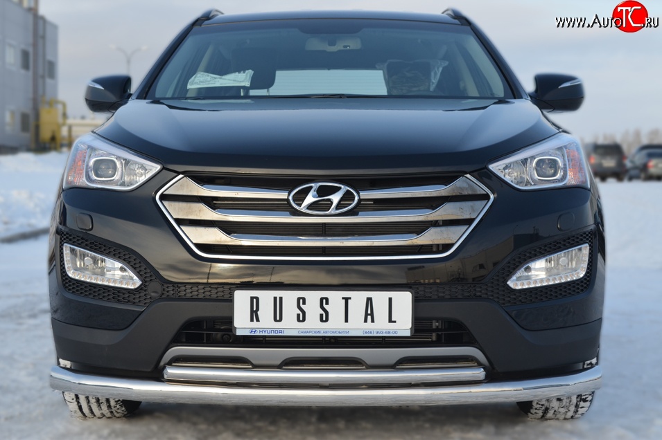 17 999 р. Защита переднего бампера (2 трубыØ76 и 42 мм, нержавейка) SLITKOFF  Hyundai Santa Fe  DM (2012-2016) дорестайлинг  с доставкой в г. Москва