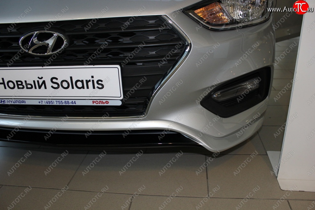 4 999 р. Накладка на передний бампер АвтоКрат  Hyundai Solaris  HCR (2017-2020) седан дорестайлинг (Неокрашенная)  с доставкой в г. Москва