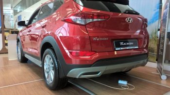 5 649 р. Накладка на задний бампер АвтоКрат Hyundai Tucson TL дорестайлинг (2015-2018) (Неокрашенная)  с доставкой в г. Москва. Увеличить фотографию 3