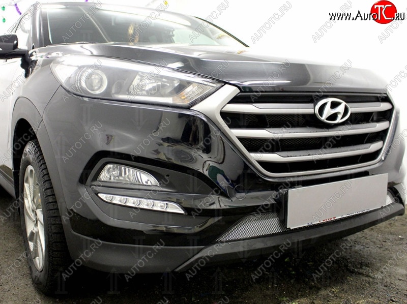 1 539 р. Защитная сетка на бампер Russtal (хром)  Hyundai Tucson  TL (2015-2018) дорестайлинг  с доставкой в г. Москва