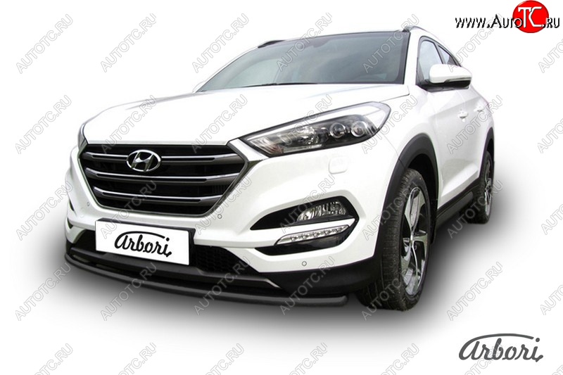 8 819 р. Защита переднего бампера Arbori (черная, 1 труба d42 mm). Hyundai Tucson TL дорестайлинг (2015-2018)  с доставкой в г. Москва