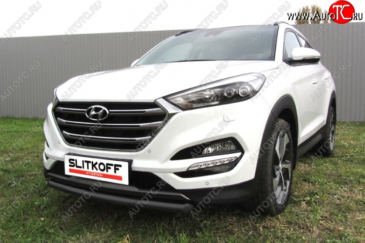 9 999 р. Защита переднего бампера из трубы d57 Slitkoff  Hyundai Tucson  TL (2015-2018) дорестайлинг (Цвет: серебристый)  с доставкой в г. Москва