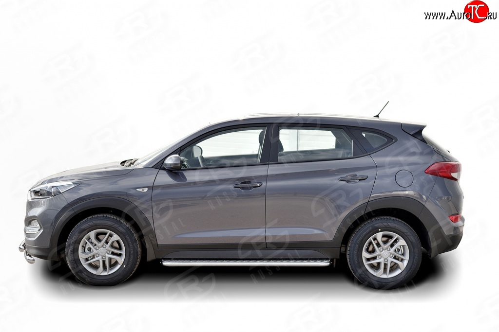 20 749 р. Широкая защита порогов Russtal Hyundai Tucson TL дорестайлинг (2015-2018) (Защита порогов с со скосами на торцах (вариант 1))  с доставкой в г. Москва