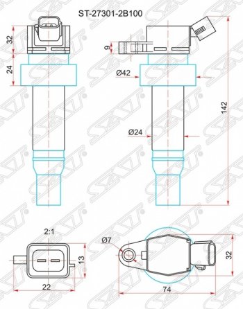 Катушка зажигания SAT Hyundai (Хюндаи) Veloster (Велостер)  FS (2011-2018), KIA (КИА) Sportage (Спортаж)  3 SL (2010-2016)