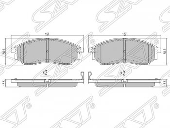 1 399 р. Колодки тормозные SAT (передние)  INFINITI FX35 (S50), FX45 (S50), G35 (V35), M35 (Y50), Nissan Murano (1 Z50,  2 Z51), Navara (2 D40), Pathfinder (R51), Qashqai (1)  с доставкой в г. Москва. Увеличить фотографию 1