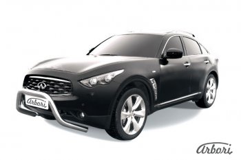 35 999 р. Защита переднего бампера Arbori (низкая - mini, нержавейка, 1 труба d76 mm). INFINITI FX35 S51 дорестайлинг (2008-2011)  с доставкой в г. Москва. Увеличить фотографию 1