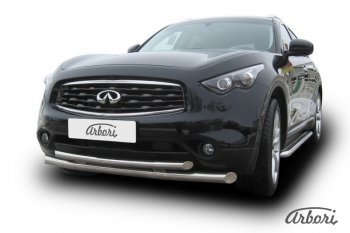 33 479 р. Защита переднего бампера Arbori (нержавейка, 2 трубы d76 и 57 mm) INFINITI FX35 S51 дорестайлинг (2008-2011)  с доставкой в г. Москва. Увеличить фотографию 1