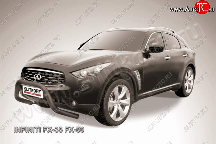 22 649 р. Кенгурятник d76 Slitkoff (низкий, широкий) INFINITI FX35 S51 дорестайлинг (2008-2011) (Цвет: серебристый)  с доставкой в г. Москва