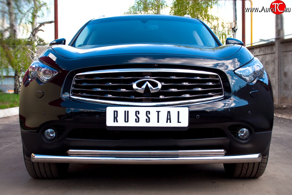 19 949 р. Защита переднего бампера (2 трубыØ63 и 42 мм, нержавейка) Russtal INFINITI QX70 S51 (2013-2020)  с доставкой в г. Москва