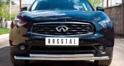 Защита переднего бампера (2 трубыØ63 мм, нержавейка) Russtal INFINITI QX70 S51 (2013-2020)