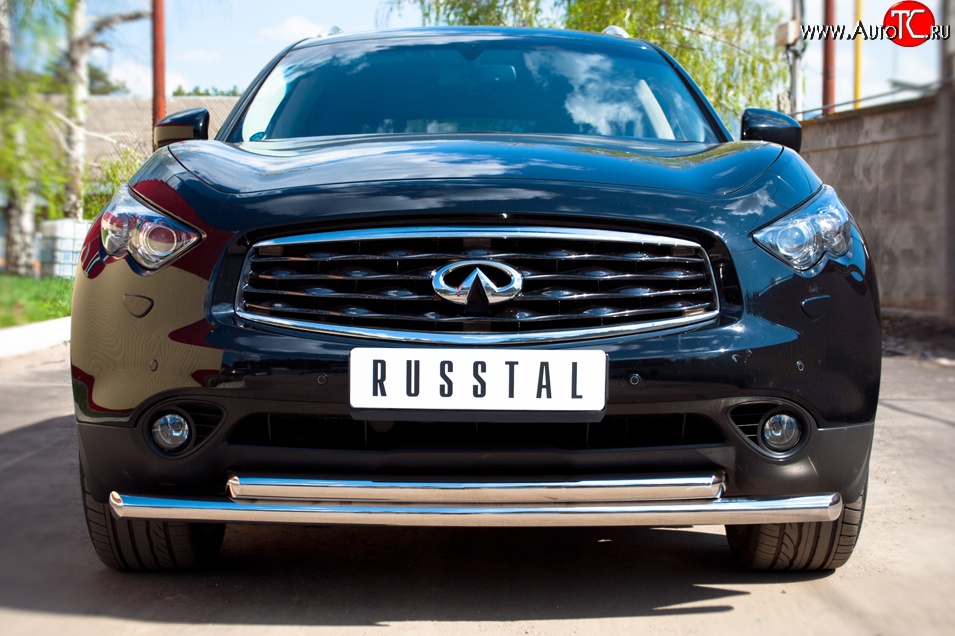 22 399 р. Защита переднего бампера (2 трубыØ63 мм, нержавейка) Russtal INFINITI FX37 S51 рестайлинг (2011-2013)  с доставкой в г. Москва