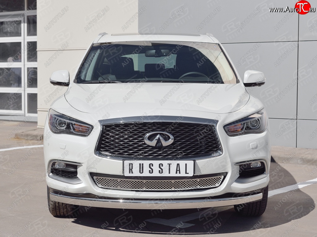 17 749 р. Защита переднего бампера (Ø75х42 мм, нержавейка) Russtal INFINITI QX60 L50 рестайлинг (2016-2021)  с доставкой в г. Москва