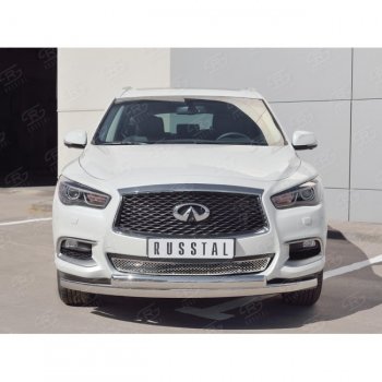 27 999 р. Защита переднего бампера (2 трубыØ75х42 мм, нержавейка) Russtal INFINITI QX60 L50 рестайлинг (2016-2021)  с доставкой в г. Москва. Увеличить фотографию 2