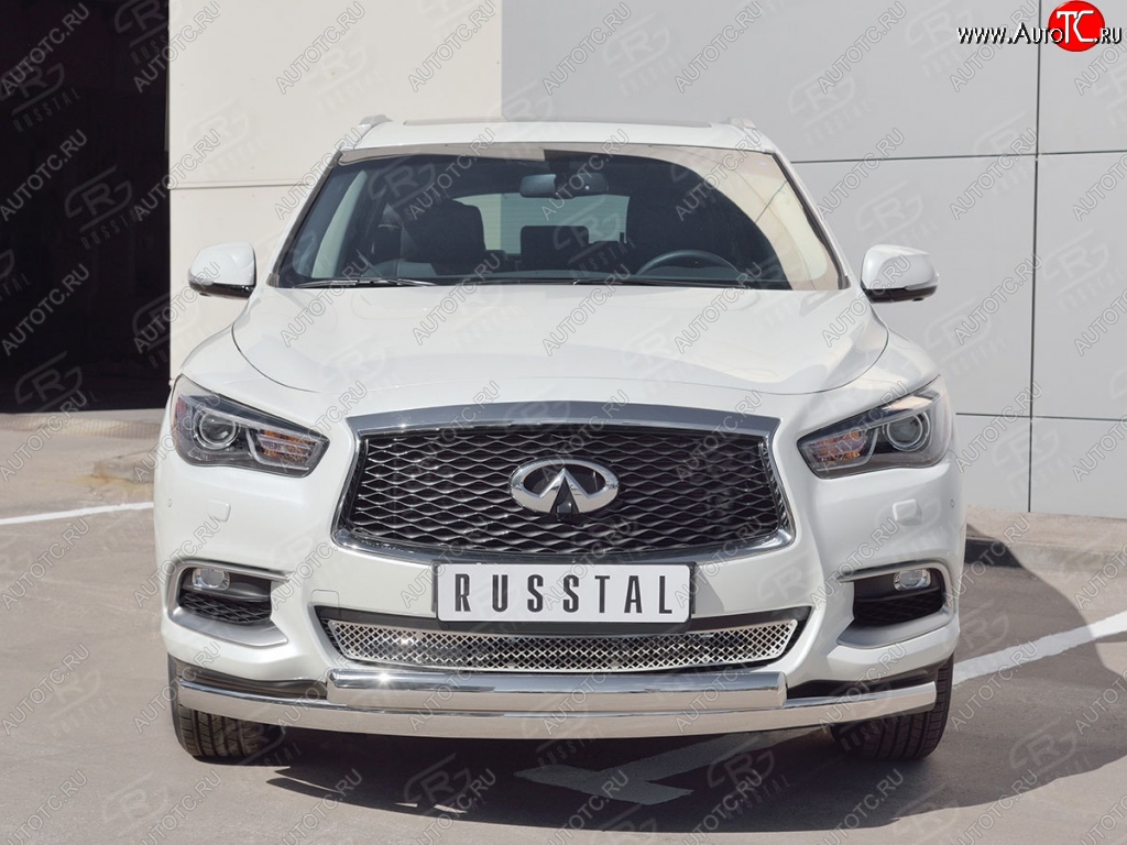 27 999 р. Защита переднего бампера (2 трубыØ75х42 мм, нержавейка) Russtal INFINITI QX60 L50 рестайлинг (2016-2021)  с доставкой в г. Москва