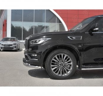 24 649 р. Защита переднего бампера (2 трубы Ø63 и 42 мм, нержавейка) SLITKOFF INFINITI QX80 Z62 2-ой рестайлинг (2018-2024)  с доставкой в г. Москва. Увеличить фотографию 2