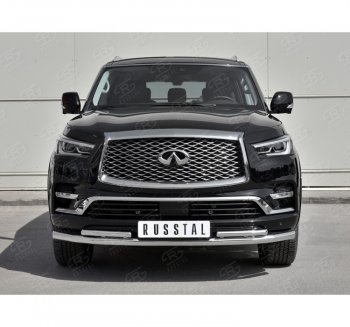 24 649 р. Защита переднего бампера (2 трубы Ø63 и 42 мм, нержавейка) SLITKOFF INFINITI QX80 Z62 2-ой рестайлинг (2018-2024)  с доставкой в г. Москва. Увеличить фотографию 3