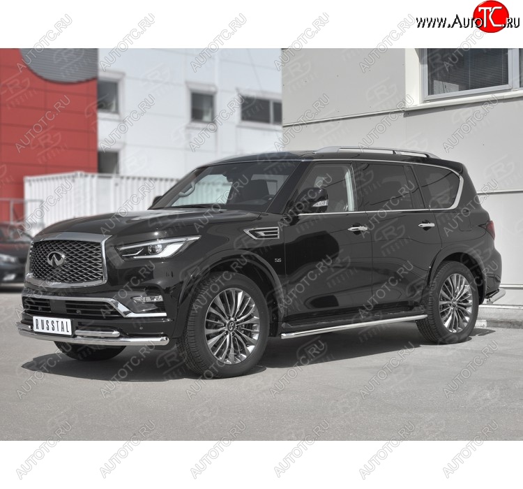 24 649 р. Защита переднего бампера (2 трубы Ø63 и 42 мм, нержавейка) SLITKOFF INFINITI QX80 Z62 2-ой рестайлинг (2018-2024)  с доставкой в г. Москва