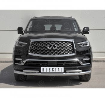 24 999 р. Защита переднего бампера (2 трубы Ø76 и 42 мм, нержавейка) SLITKOFF  INFINITI QX80  Z62 (2018-2024) 2-ой рестайлинг  с доставкой в г. Москва. Увеличить фотографию 4