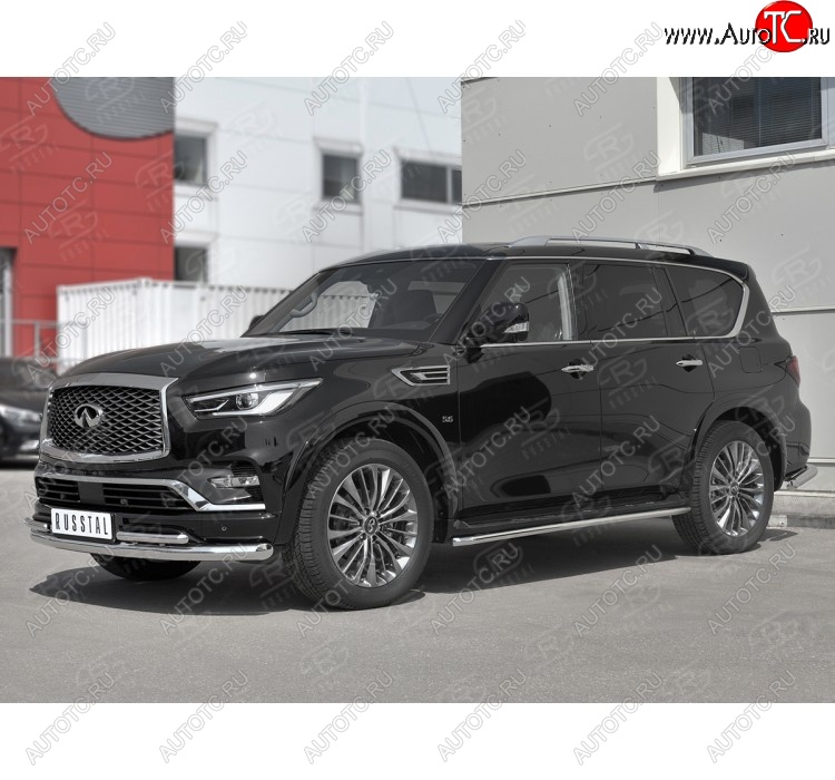 24 999 р. Защита переднего бампера (2 трубы Ø76 и 42 мм, нержавейка) SLITKOFF  INFINITI QX80  Z62 (2018-2024) 2-ой рестайлинг  с доставкой в г. Москва