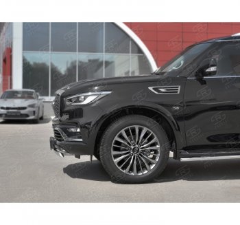 14 999 р. Защита переднего бампера (Ø75х42 мм, нержавейка) Russtal INFINITI QX80 Z62 2-ой рестайлинг (2018-2024)  с доставкой в г. Москва. Увеличить фотографию 2