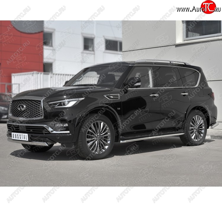 14 999 р. Защита переднего бампера (Ø75х42 мм, нержавейка) Russtal INFINITI QX80 Z62 2-ой рестайлинг (2018-2024)  с доставкой в г. Москва