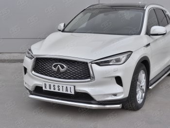 23 999 р. Защита переднего бампера SLITKOFF (Ø63 мм волна, нержавейка) INFINITI Qx50 J55 (2017-2022)  с доставкой в г. Москва. Увеличить фотографию 2