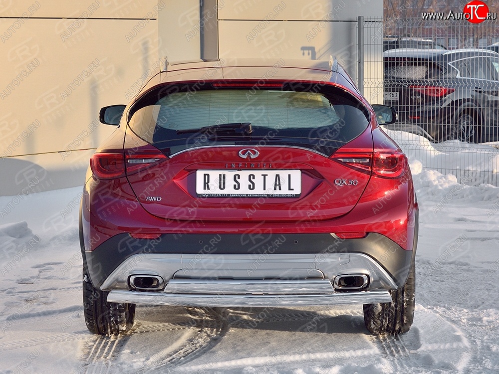 27 999 р. Защита заднего бампера (2 трубы Ø76х42 мм, нержавейка) Russtal INFINITI Qx50 J50 дорестайлинг (2013-2016)  с доставкой в г. Москва