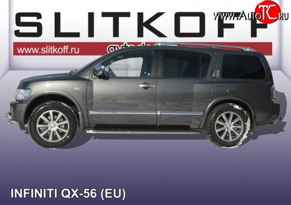 18 899 р. Защита порогов из круглой трубы диаметром 42 мм Slitkoff INFINITI QX56 JA60 дорестайлинг (2004-2007) (Нержавейка, Полированная)  с доставкой в г. Москва