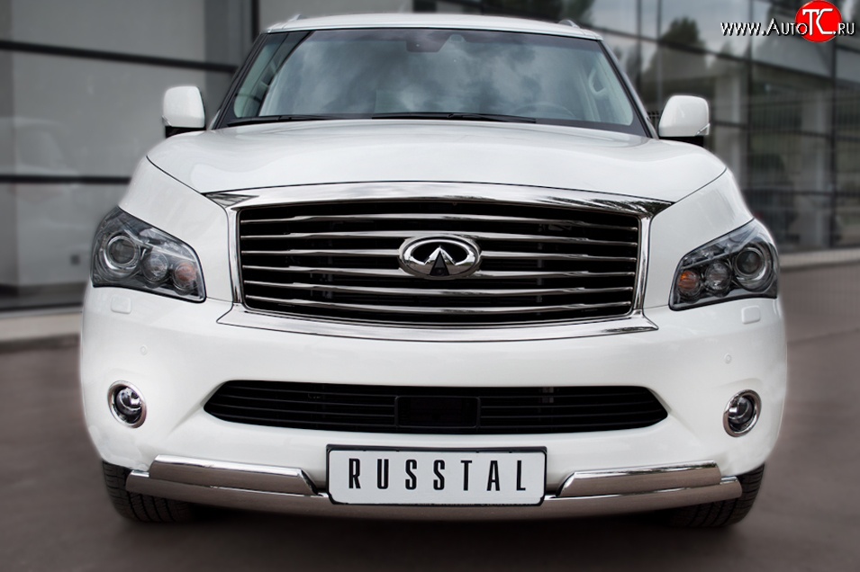 26 399 р. Защита переднего бампера (2 трубыØ76х42 мм, нержавейка) Russtal INFINITI QX56 Z62 (2010-2013)  с доставкой в г. Москва