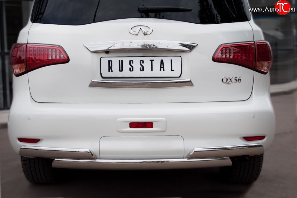 25 699 р. Защита заднего бампера (Ø75x42 мм, нержавейка) Russtal INFINITI QX56 Z62 (2010-2013)  с доставкой в г. Москва