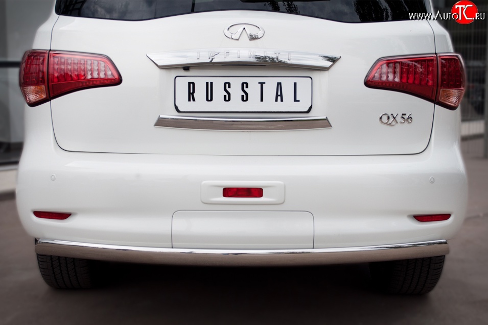 16 849 р. Защита заднего бампера (Ø75x42 мм, нержавейка) Russtal INFINITI QX56 Z62 (2010-2013)  с доставкой в г. Москва