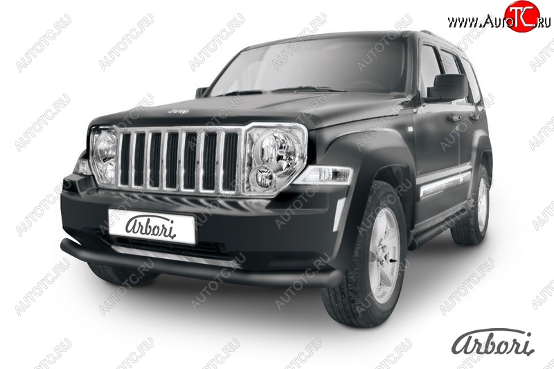 8 837 р. Защита переднего бампера Arbori (черная, 1 труба d76 mm). Jeep Cherokee KK (2007-2014)  с доставкой в г. Москва