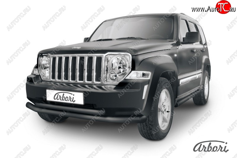 12 509 р. Защита переднего бампера Arbori (черная, 2 трубы d76 и 57 mm) Jeep Cherokee KK (2007-2014)  с доставкой в г. Москва