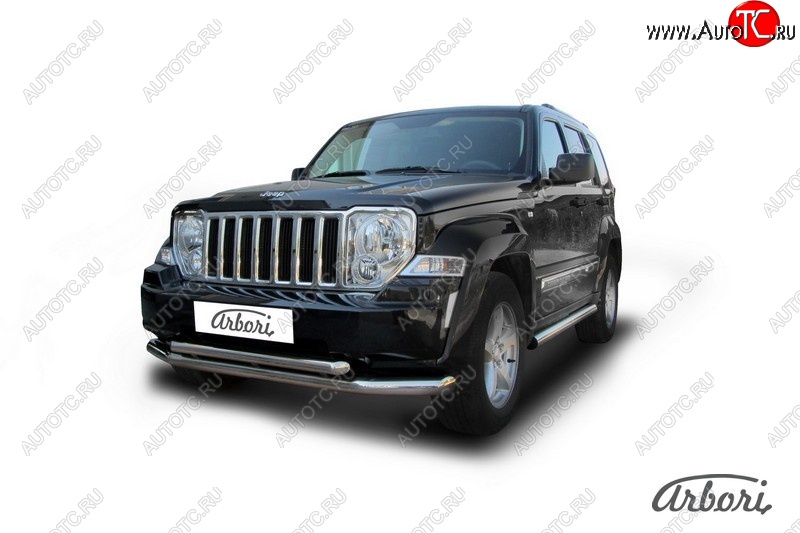 18 359 р. Защита переднего бампера Arbori (нержавейка, 2 трубы d76 и 57 mm) Jeep Cherokee KK (2007-2014)  с доставкой в г. Москва