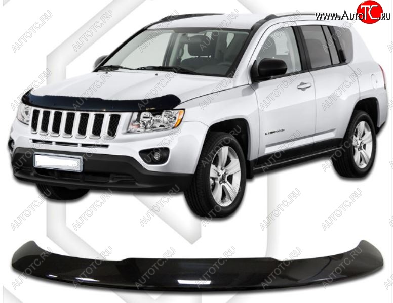 2 159 р. Дефлектор капота CA-Plastic  Jeep Compass  MK (2011-2015) рестайлинг (Classic черный, Без надписи)  с доставкой в г. Москва