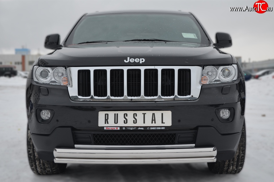 15 449 р. Защита переднего бампера (2 трубыØ76 и 42 мм, нержавейка) SLITKOFF Jeep Grand Cherokee WK2 дорестайлинг (2010-2013)  с доставкой в г. Москва