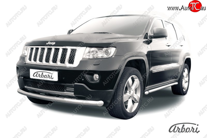 14 579 р. Защита переднего бампера Arbori (нержавейка, 1 труба d76 mm). Jeep Grand Cherokee WK2 дорестайлинг (2010-2013)  с доставкой в г. Москва