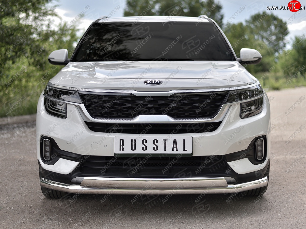 22 949 р. Защита переднего бампера (2 трубы Ø63 и 75х42 мм, нержавейка) Russtal KIA Seltos (2019-2024)  с доставкой в г. Москва