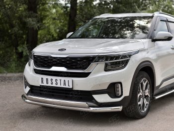 22 949 р. Защита переднего бампера (2 трубы Ø63 и 75х42 мм, нержавейка) Russtal KIA Seltos (2019-2024)  с доставкой в г. Москва. Увеличить фотографию 2