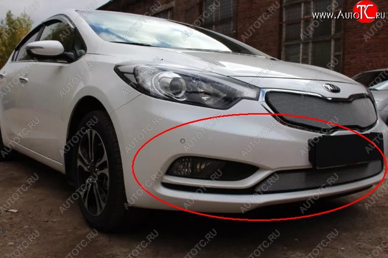 1 539 р. Нижняя защитная сетка на бампер Russtal (хром) KIA Cerato 3 YD дорестайлинг седан (2013-2016)  с доставкой в г. Москва