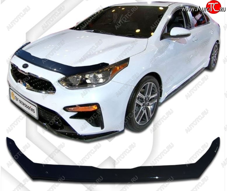 2 099 р. Дефлектор капота CA-Plastiс  KIA Cerato  4 BD (2018-2021) дорестайлинг седан, дорестайлинг, хэтчбэк (Classic черный, Без надписи)  с доставкой в г. Москва