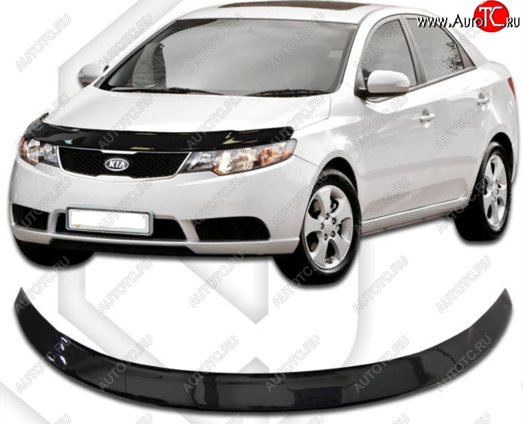 2 159 р. Дефлектор капота CA-Plastiс  KIA Forte ( седан,  хэтчбек) (2008-2013) (Classic черный, Без надписи)  с доставкой в г. Москва