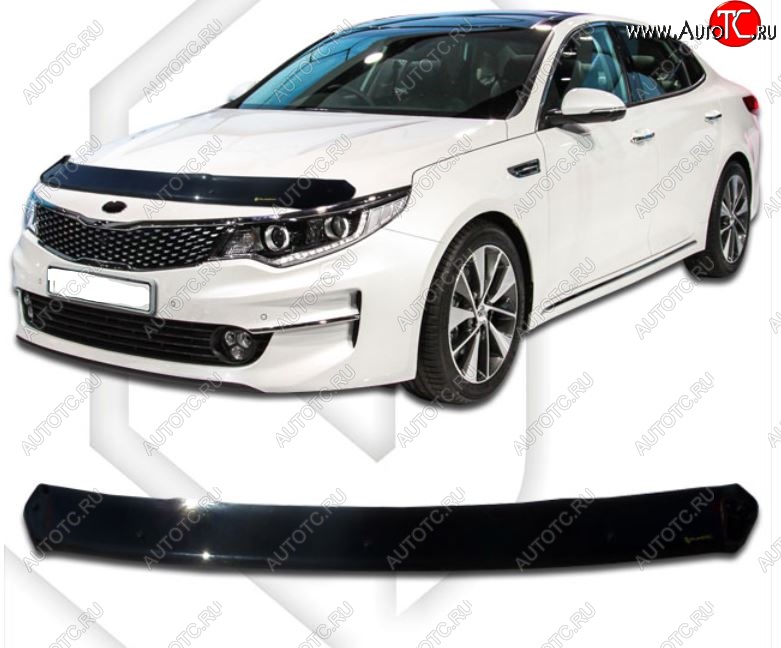 2 099 р. Дефлектор капота CA-Plastiс  KIA Optima  4 JF (2015-2018) дорестайлинг универсал, дорестайлинг седан (Classic черный, Без надписи)  с доставкой в г. Москва