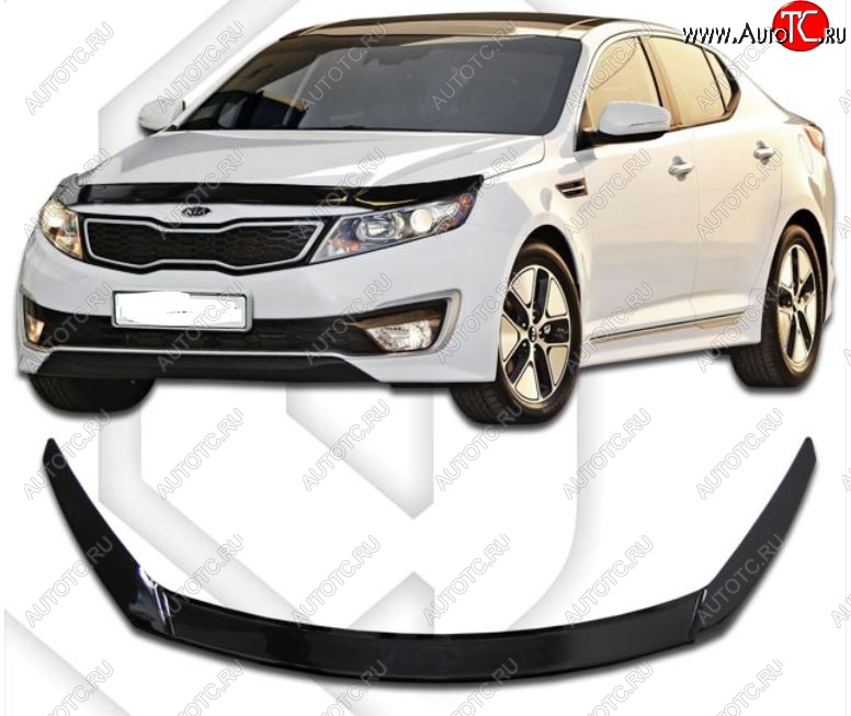 2 199 р. Дефлектор капота CA-Plastiс Exclusive KIA Optima 3 TF дорестайлинг седан (2010-2013) (Classic черный, Без надписи)  с доставкой в г. Москва