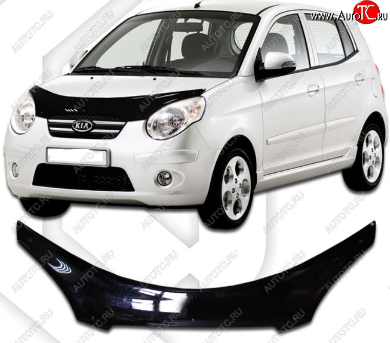 2 289 р. Дефлектор капота CA-Plastiс  KIA Picanto  1 SA хэтчбэк 5 дв. (2007-2011) 1-ый рестайлинг, 2-ой рестайлинг (Classic черный, Без надписи)  с доставкой в г. Москва