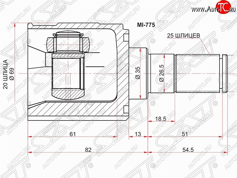 2 599 р. ШРУС SAT (внутренний, 20*25*35 мм) KIA Picanto 1 SA хэтчбэк 5 дв. дорестайлинг (2003-2007)  с доставкой в г. Москва