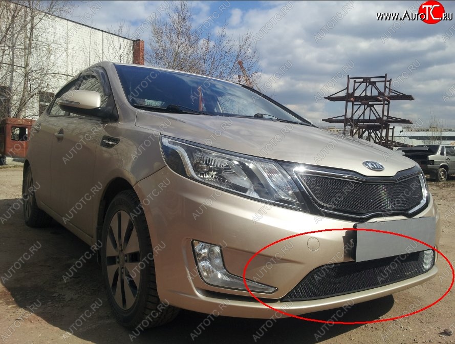 2 199 р. Нижняя защитная сетка на бампер Russtal (черная) KIA Rio 3 QB дорестайлинг седан (2011-2015)  с доставкой в г. Москва